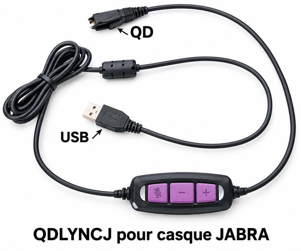 Cordon QD USB lync pour casque Jabra