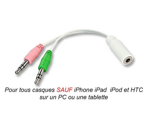 [JACK171] Cordon jack 3.5 femelle 4 contacts / y double jack pour carte son pc